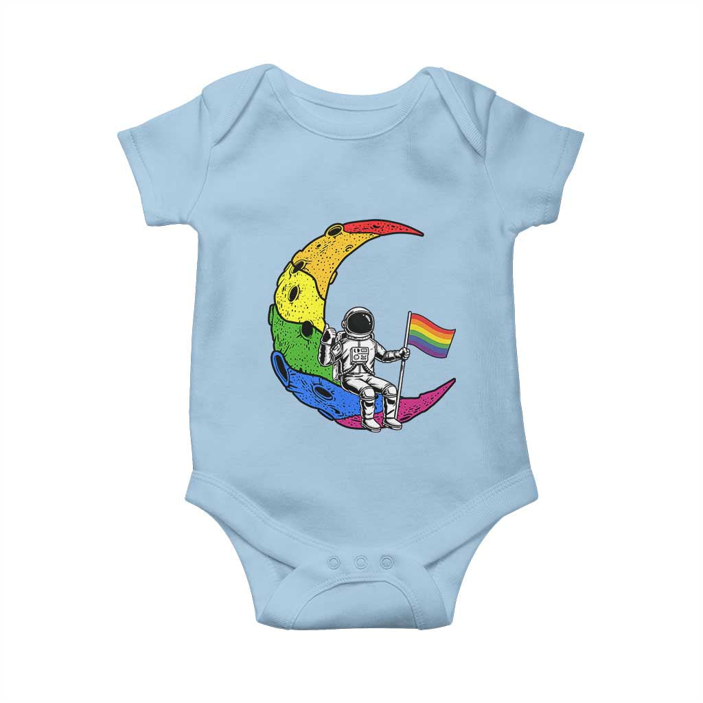 Rainbow Astronaut On The Moon LGBT Baby Onesie Spaceman Pride Month
