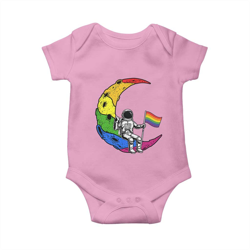 Rainbow Astronaut On The Moon LGBT Baby Onesie Spaceman Pride Month