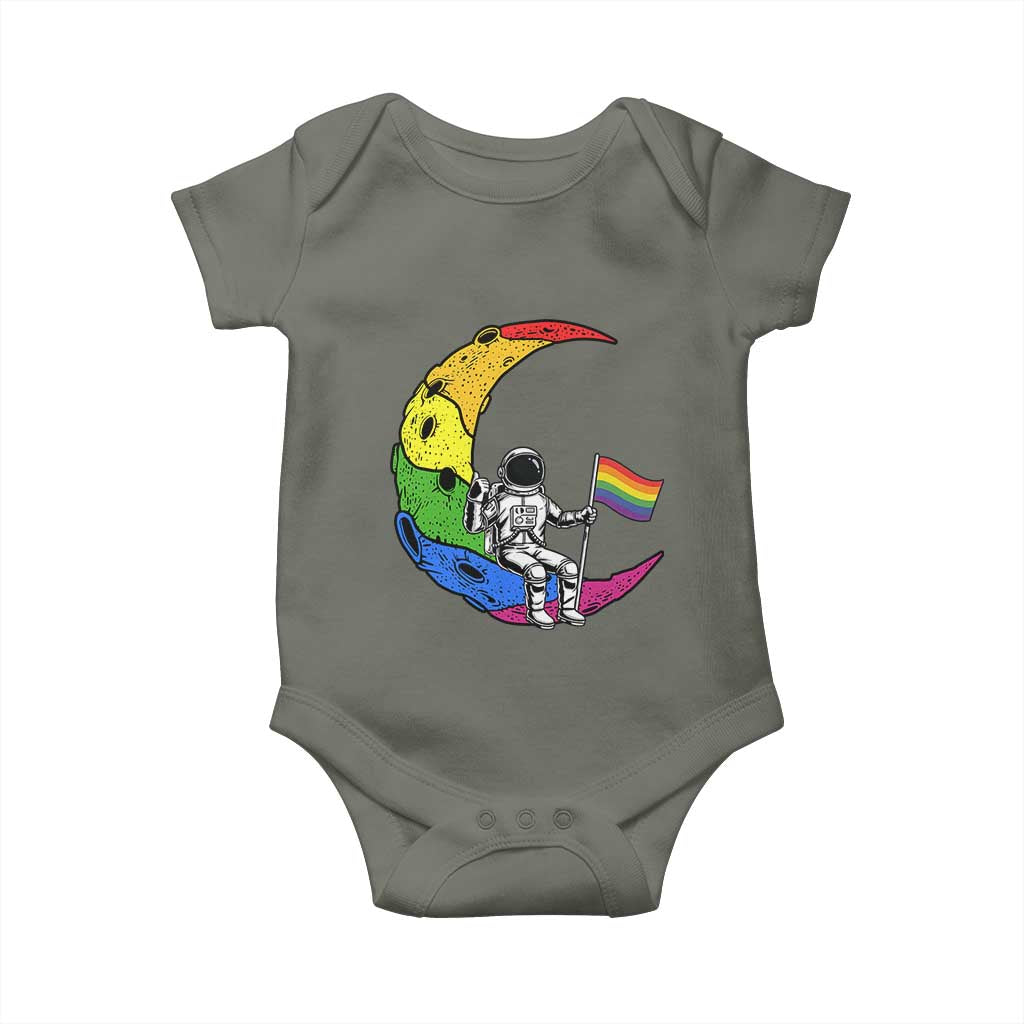 Rainbow Astronaut On The Moon LGBT Baby Onesie Spaceman Pride Month