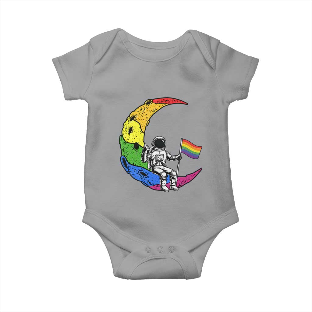 Rainbow Astronaut On The Moon LGBT Baby Onesie Spaceman Pride Month