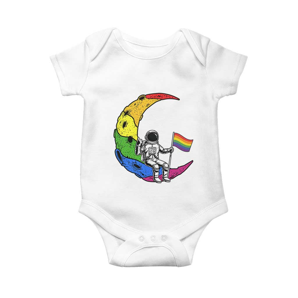 Rainbow Astronaut On The Moon LGBT Baby Onesie Spaceman Pride Month