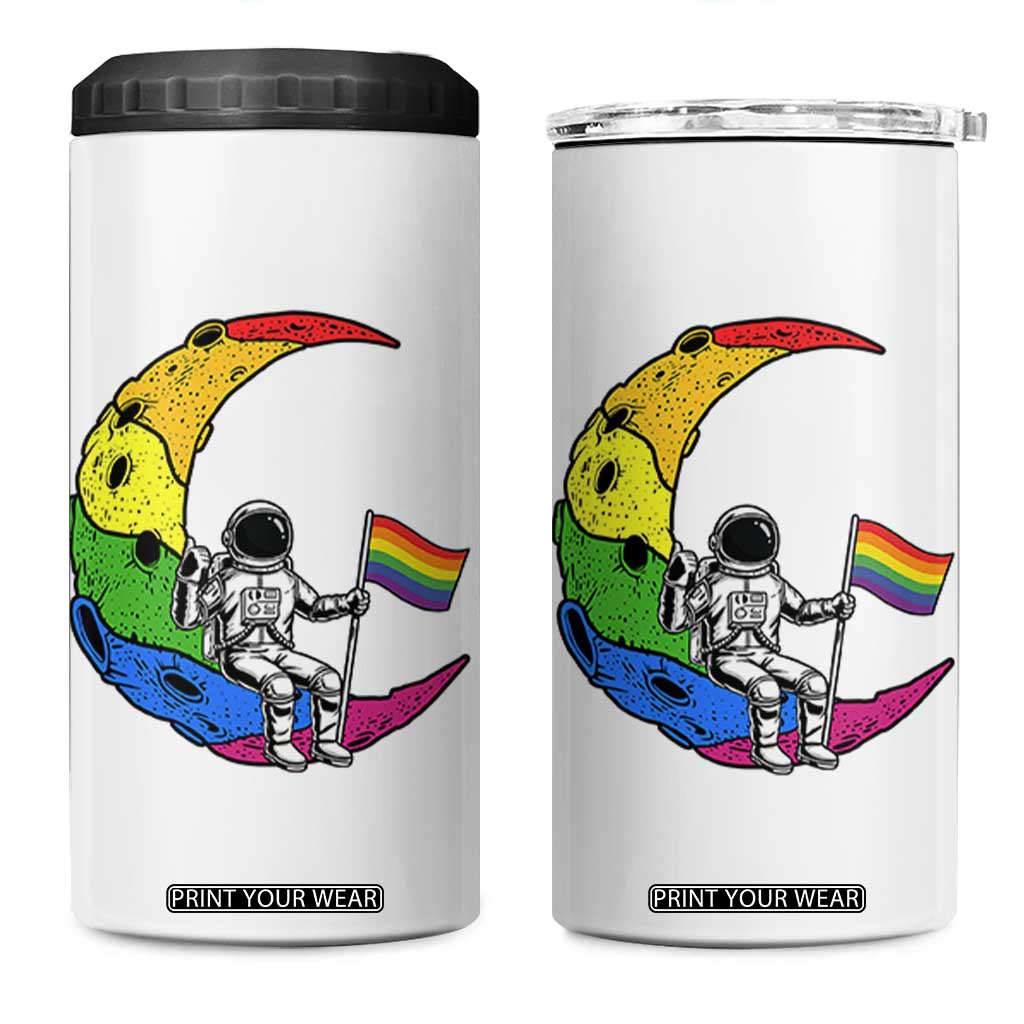 Rainbow Astronaut On The Moon LGBT 4 in 1 Can Cooler Tumbler Spaceman Pride Month TS12 One Size: 16 oz White Print Your Wear