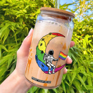 Rainbow Astronaut On The Moon LGBT Glass Can Spaceman Pride Month TS12 White Print Your Wear