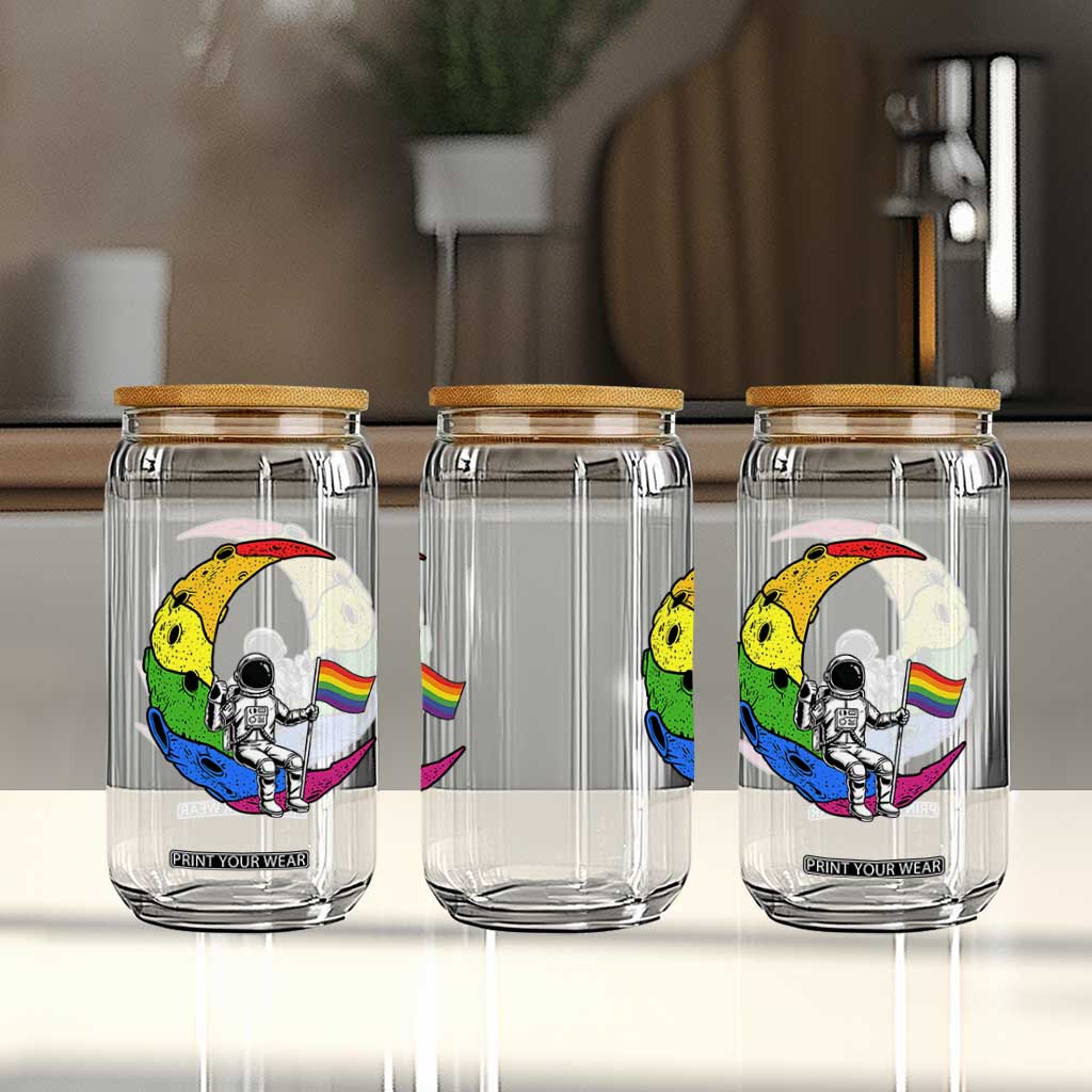 Rainbow Astronaut On The Moon LGBT Glass Can Spaceman Pride Month TS12 Print Your Wear
