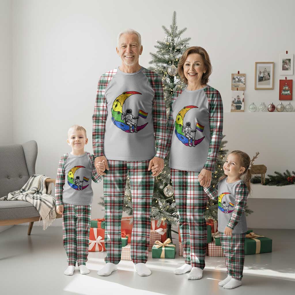 Rainbow Astronaut On The Moon LGBT Plaid Pajama Set Spaceman Pride Month