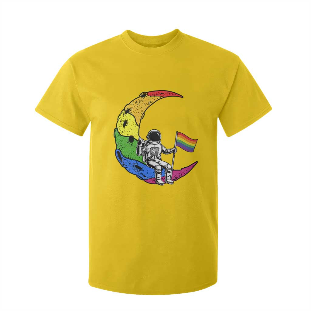 Rainbow Astronaut On The Moon LGBT T Shirt For Kid Spaceman Pride Month