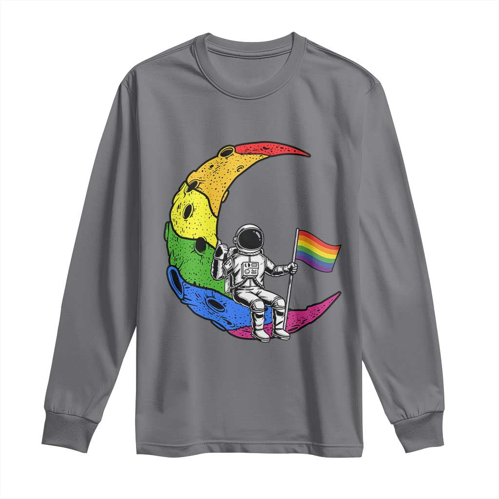 Rainbow Astronaut On The Moon LGBT Long Sleeve Shirt Spaceman Pride Month
