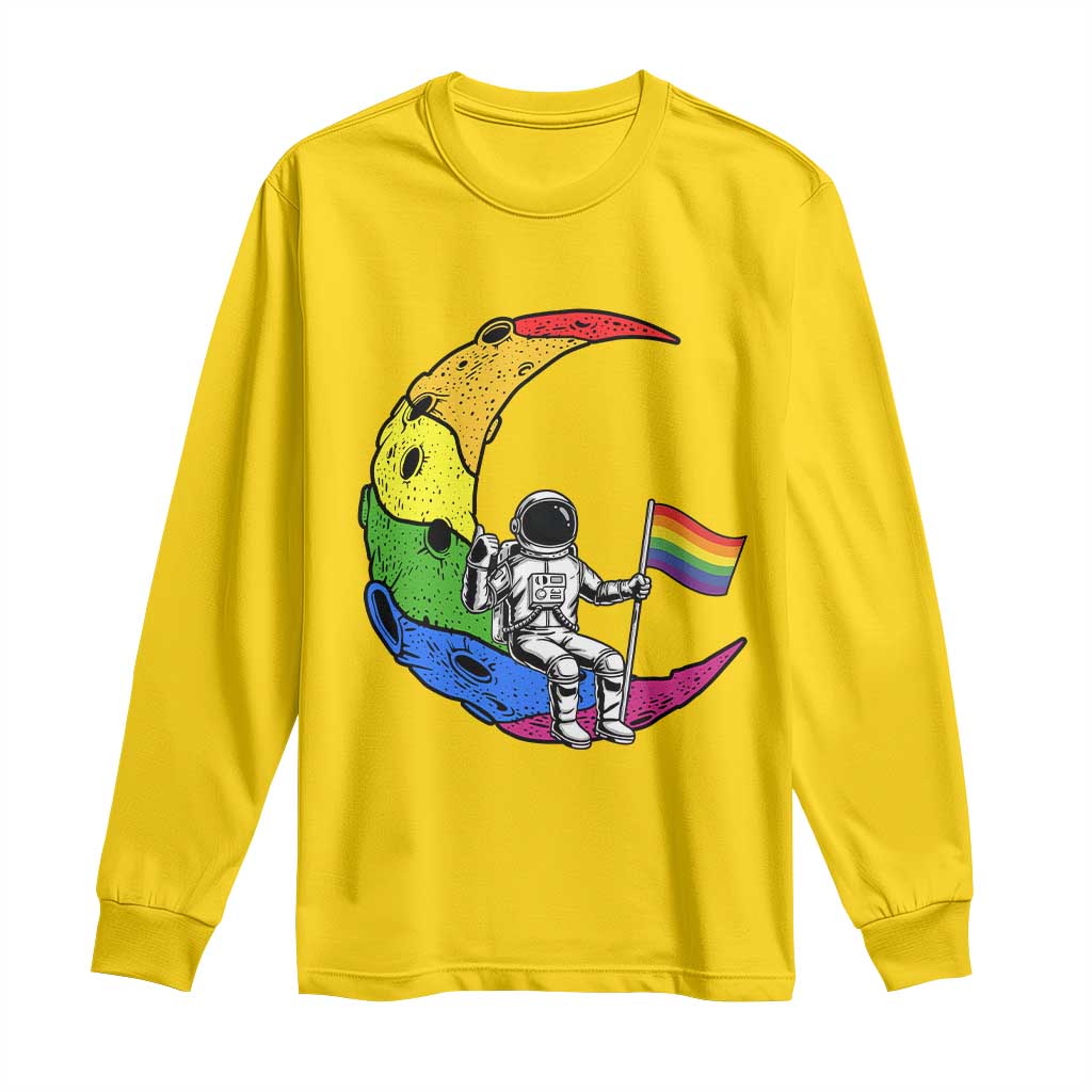 Rainbow Astronaut On The Moon LGBT Long Sleeve Shirt Spaceman Pride Month