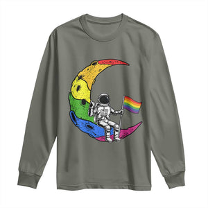 Rainbow Astronaut On The Moon LGBT Long Sleeve Shirt Spaceman Pride Month