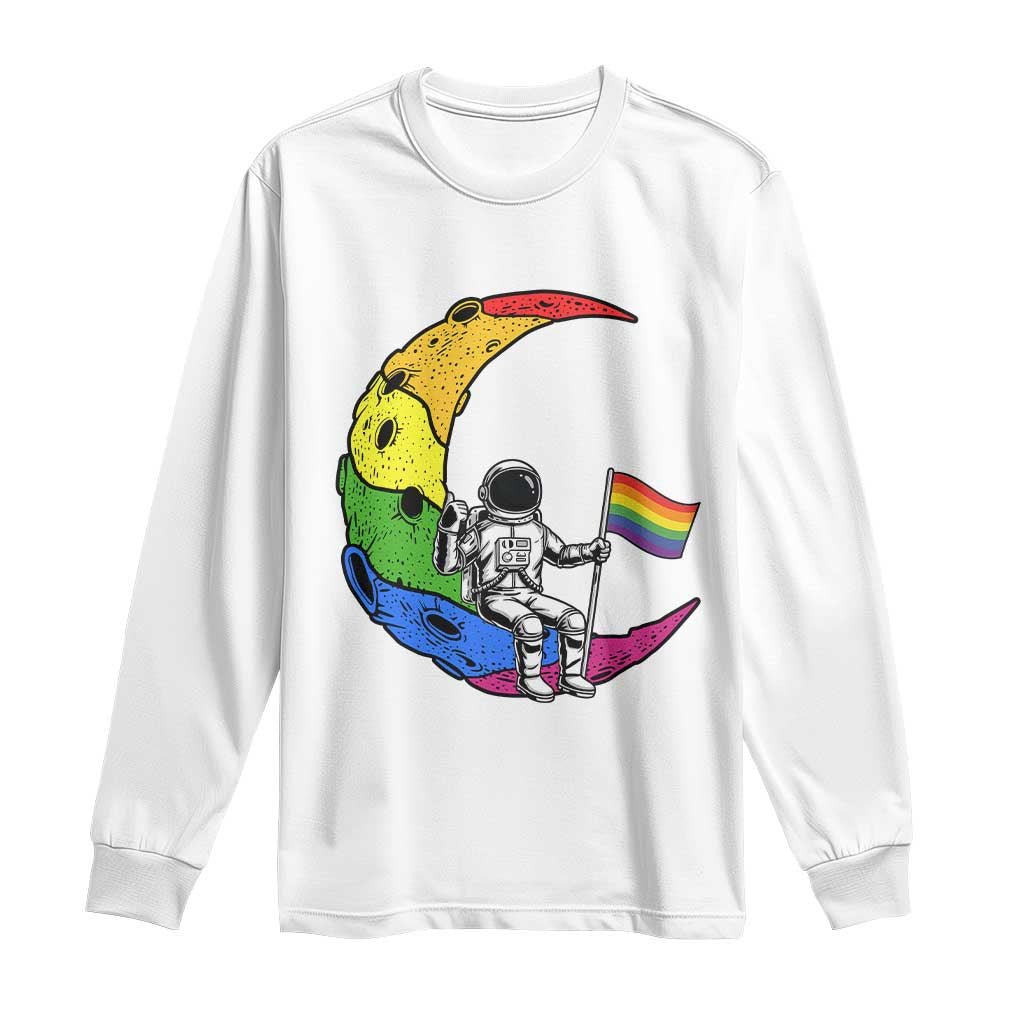 Rainbow Astronaut On The Moon LGBT Long Sleeve Shirt Spaceman Pride Month