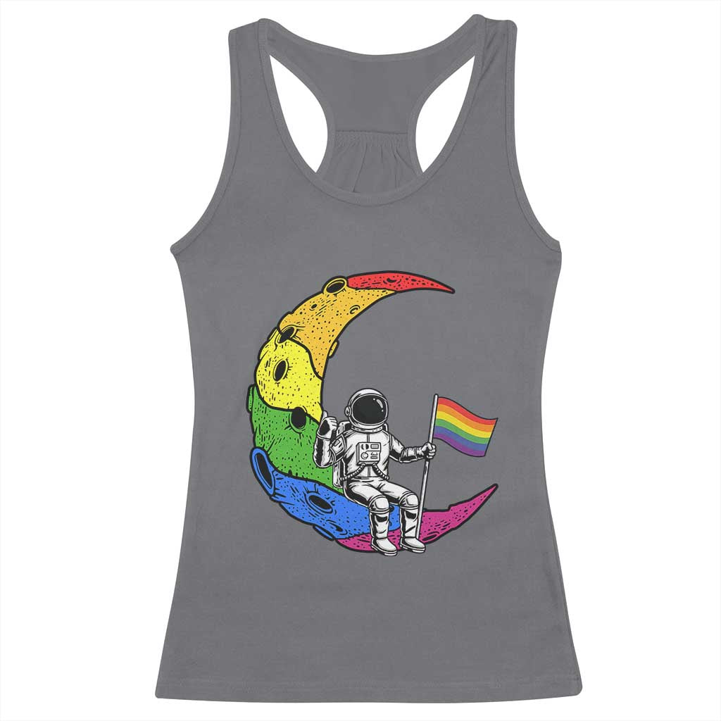 Rainbow Astronaut On The Moon LGBT Racerback Tank Top Spaceman Pride Month