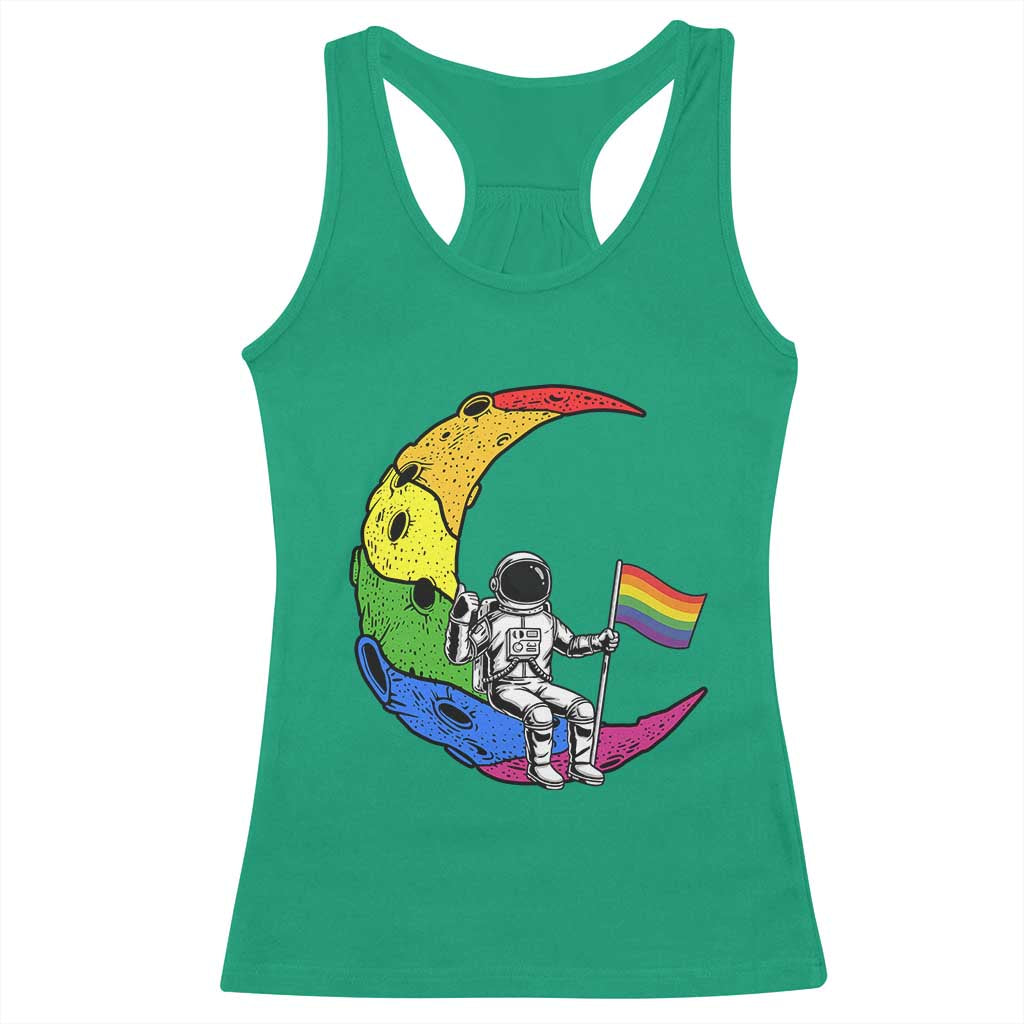Rainbow Astronaut On The Moon LGBT Racerback Tank Top Spaceman Pride Month