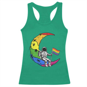Rainbow Astronaut On The Moon LGBT Racerback Tank Top Spaceman Pride Month