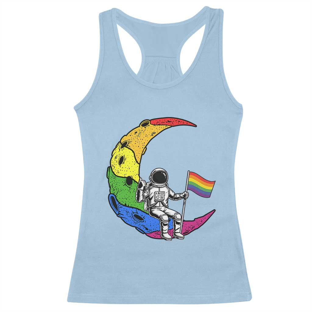 Rainbow Astronaut On The Moon LGBT Racerback Tank Top Spaceman Pride Month