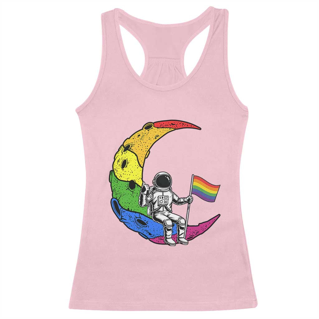 Rainbow Astronaut On The Moon LGBT Racerback Tank Top Spaceman Pride Month