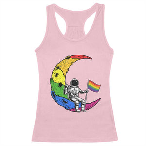 Rainbow Astronaut On The Moon LGBT Racerback Tank Top Spaceman Pride Month