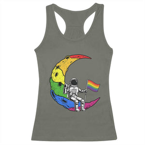 Rainbow Astronaut On The Moon LGBT Racerback Tank Top Spaceman Pride Month