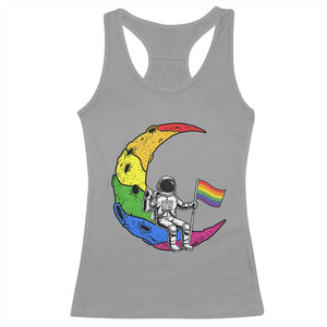 Rainbow Astronaut On The Moon LGBT Racerback Tank Top Spaceman Pride Month