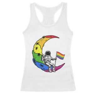 Rainbow Astronaut On The Moon LGBT Racerback Tank Top Spaceman Pride Month