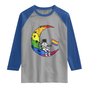 Rainbow Astronaut On The Moon LGBT Raglan Shirt Spaceman Pride Month TS12 Sport Gray Royal Print Your Wear