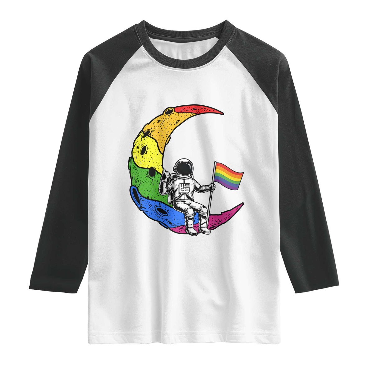 Rainbow Astronaut On The Moon LGBT Raglan Shirt Spaceman Pride Month TS12 White Black Print Your Wear
