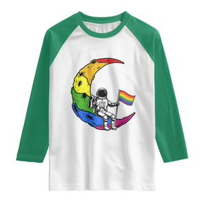 Rainbow Astronaut On The Moon LGBT Raglan Shirt Spaceman Pride Month TS12 White Kelly Green Print Your Wear