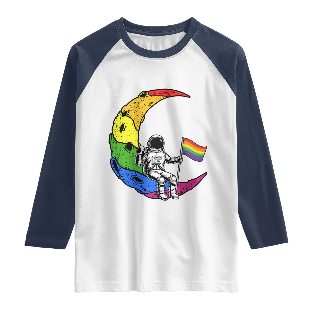 Rainbow Astronaut On The Moon LGBT Raglan Shirt Spaceman Pride Month TS12 White Navy Print Your Wear