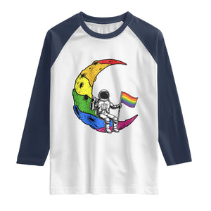 Rainbow Astronaut On The Moon LGBT Raglan Shirt Spaceman Pride Month TS12 White Navy Print Your Wear