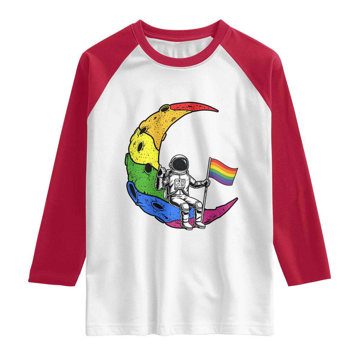 Rainbow Astronaut On The Moon LGBT Raglan Shirt Spaceman Pride Month TS12 White Red Print Your Wear
