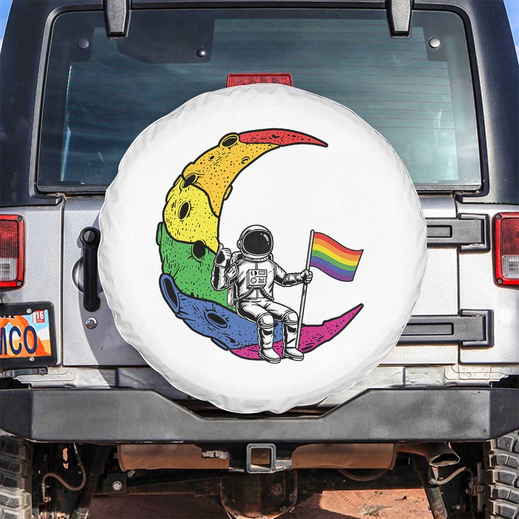 Rainbow Astronaut On The Moon LGBT Spare Tire Cover Spaceman Pride Month TS12 No hole White Print Your Wear