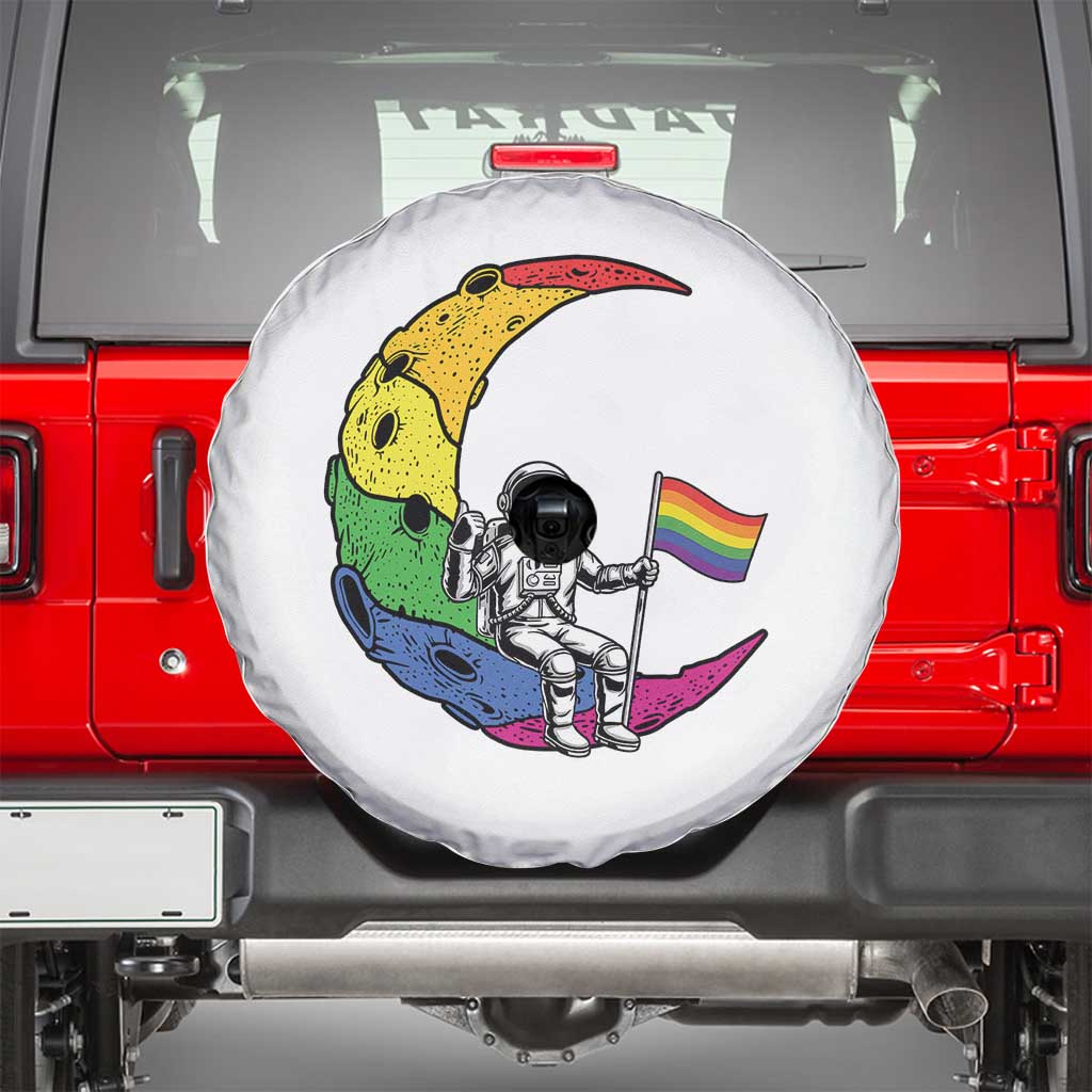 Rainbow Astronaut On The Moon LGBT Spare Tire Cover Spaceman Pride Month TS12 White Print Your Wear