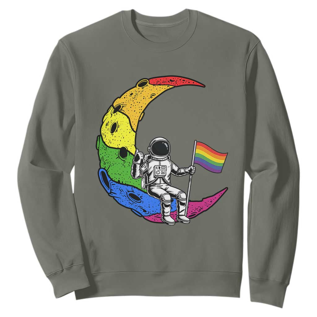 Rainbow Astronaut On The Moon LGBT Sweatshirt Spaceman Pride Month TS12 Military Green Print Your Wear