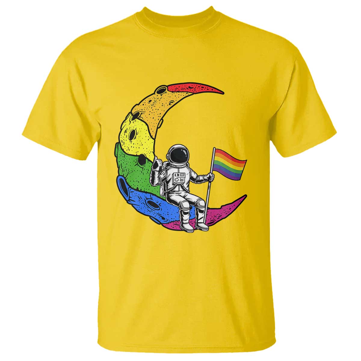 Rainbow Astronaut On The Moon LGBT T Shirt Spaceman Pride Month