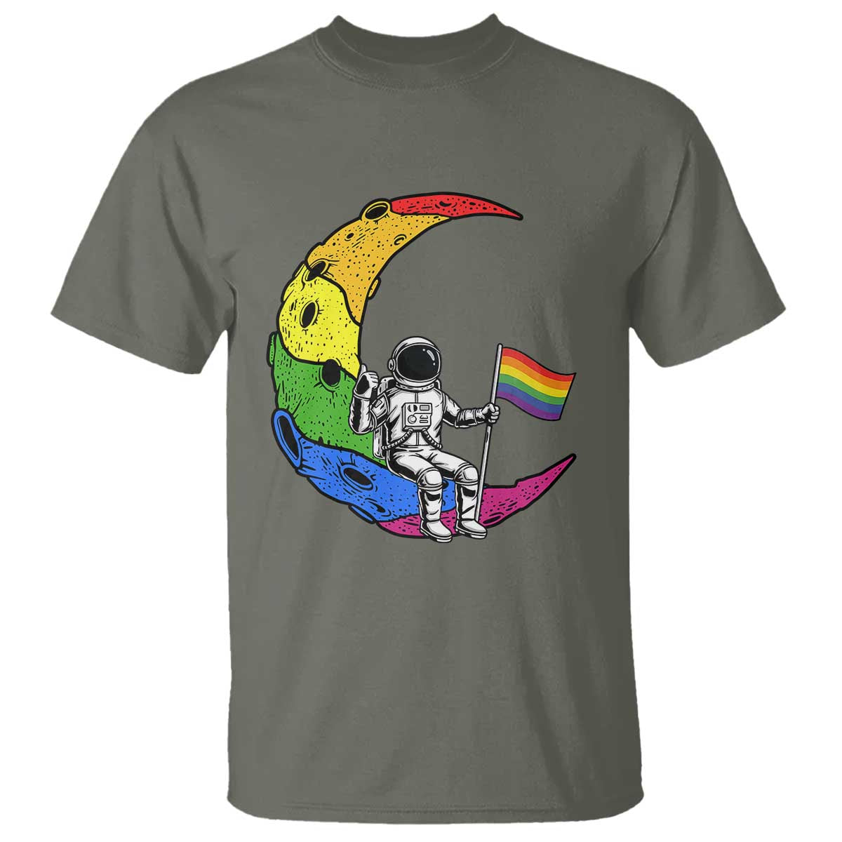 Rainbow Astronaut On The Moon LGBT T Shirt Spaceman Pride Month