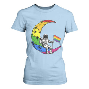 Rainbow Astronaut On The Moon LGBT T Shirt For Women Spaceman Pride Month TS12 Light Blue Print Your Wear