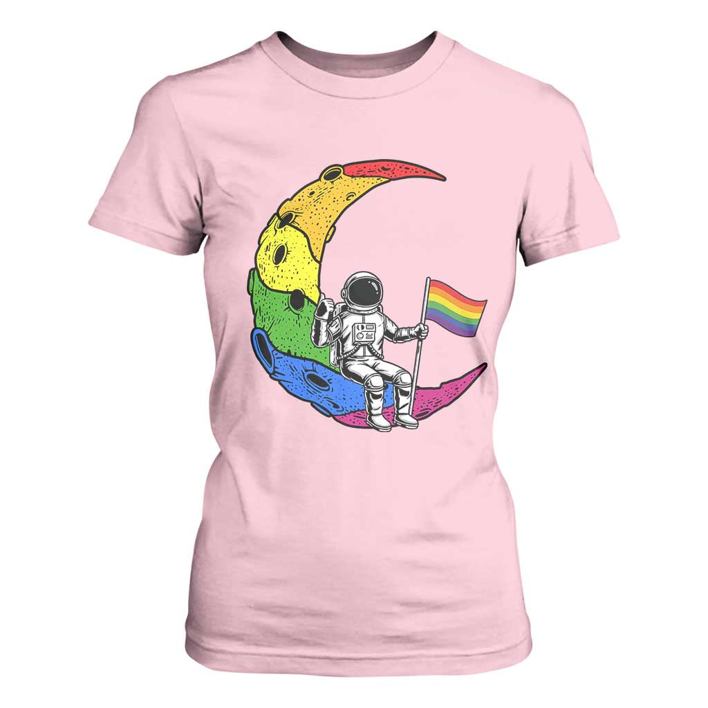 Rainbow Astronaut On The Moon LGBT T Shirt For Women Spaceman Pride Month TS12 Light Pink Print Your Wear