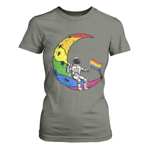 Rainbow Astronaut On The Moon LGBT T Shirt For Women Spaceman Pride Month TS12 Military Green Print Your Wear