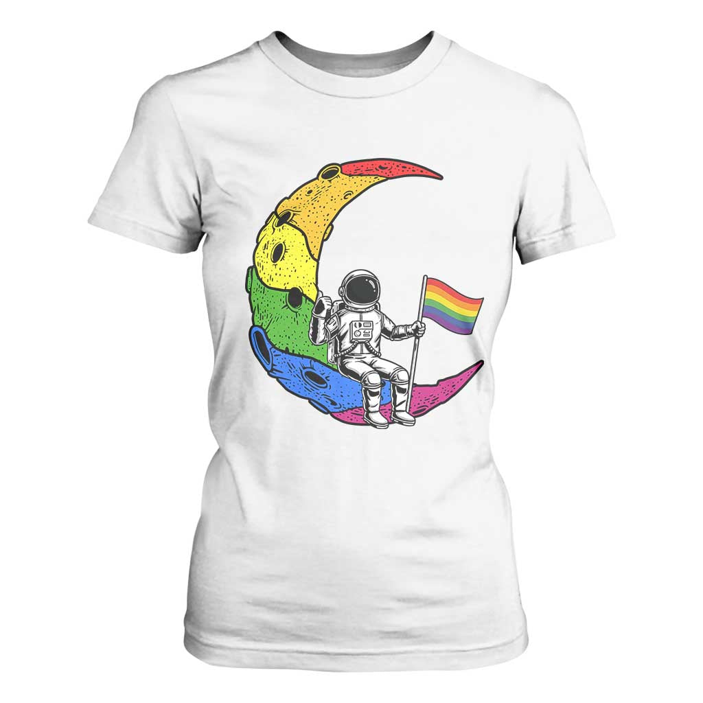 Rainbow Astronaut On The Moon LGBT T Shirt For Women Spaceman Pride Month TS12 White Print Your Wear