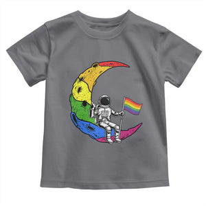 Rainbow Astronaut On The Moon LGBT Toddler T Shirt Spaceman Pride Month TS12 Charcoal Print Your Wear