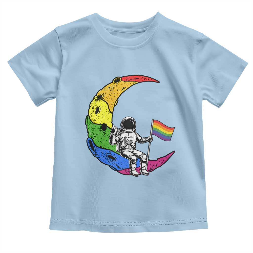 Rainbow Astronaut On The Moon LGBT Toddler T Shirt Spaceman Pride Month TS12 Light Blue Print Your Wear