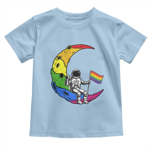 Rainbow Astronaut On The Moon LGBT Toddler T Shirt Spaceman Pride Month TS12 Light Blue Print Your Wear