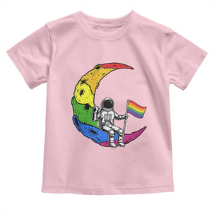 Rainbow Astronaut On The Moon LGBT Toddler T Shirt Spaceman Pride Month TS12 Light Pink Print Your Wear