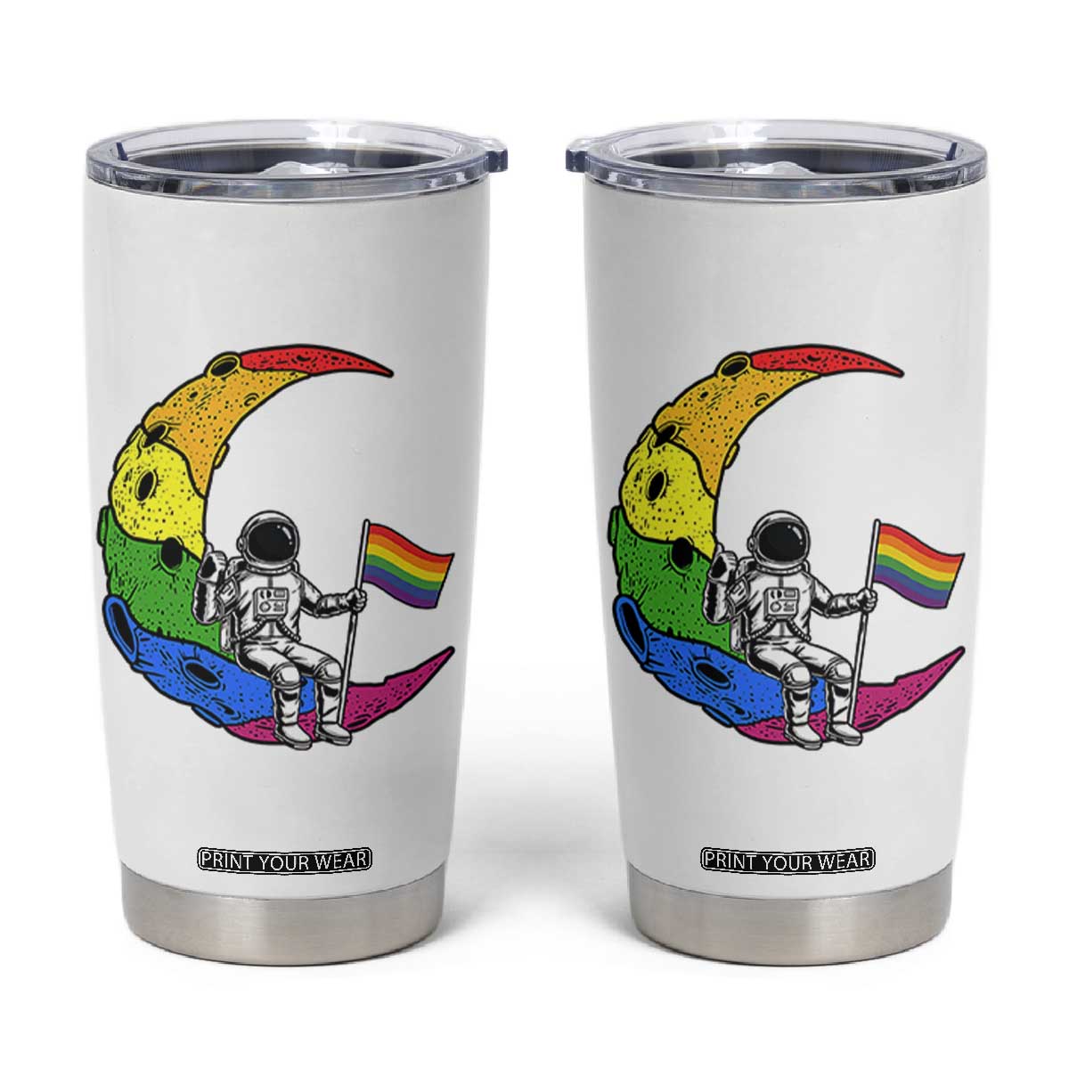 Rainbow Astronaut On The Moon LGBT Tumbler Cup Spaceman Pride Month TS12 White Print Your Wear