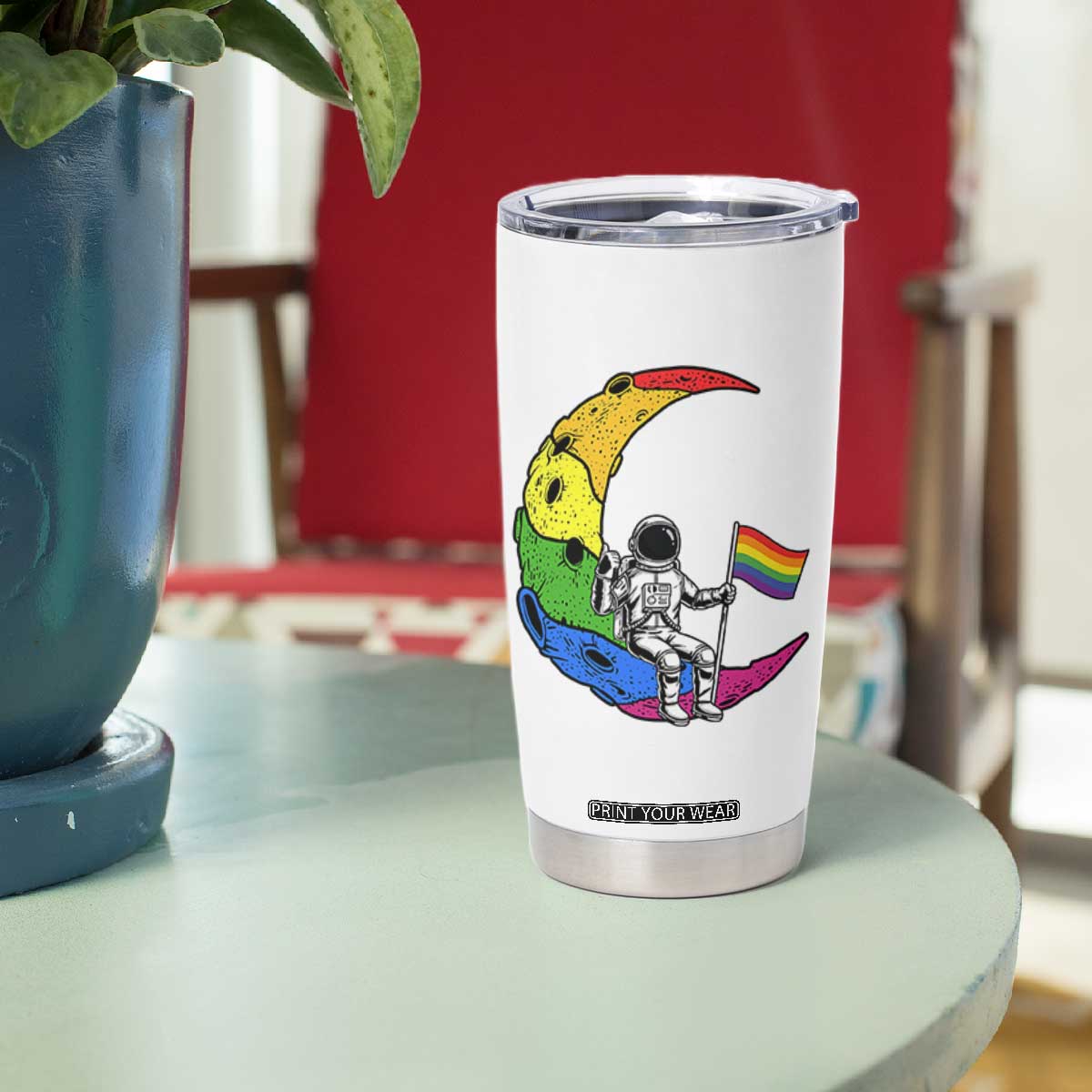 Rainbow Astronaut On The Moon LGBT Tumbler Cup Spaceman Pride Month TS12 Print Your Wear