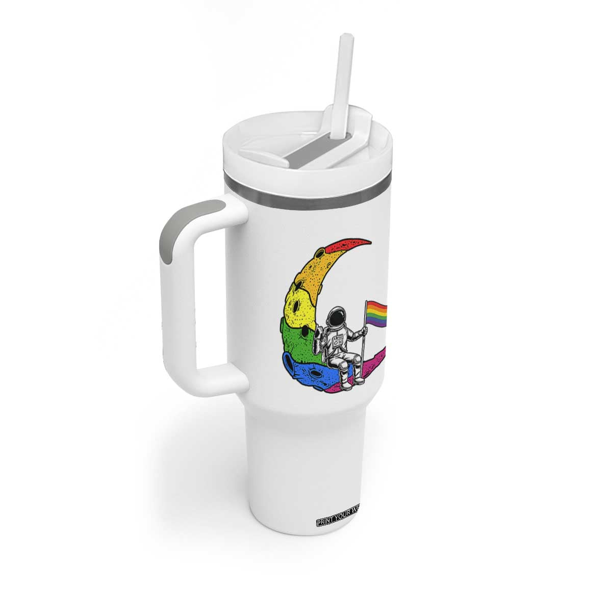Rainbow Astronaut On The Moon LGBT Tumbler With Handle Spaceman Pride Month TS12 Print Your Wear