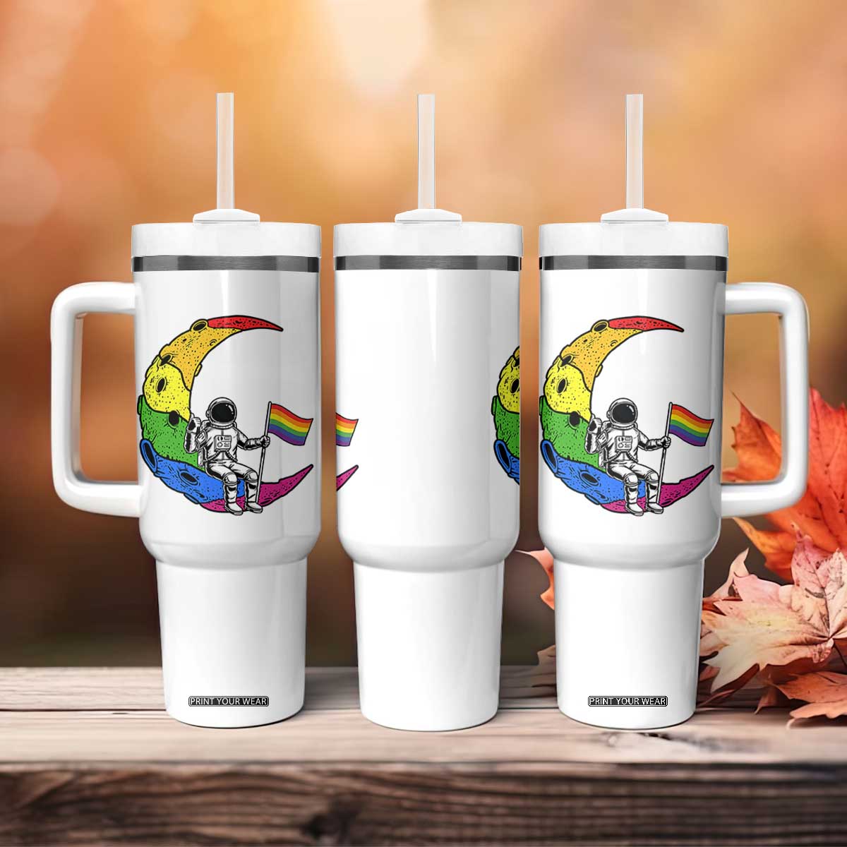Rainbow Astronaut On The Moon LGBT Tumbler With Handle Spaceman Pride Month TS12 Print Your Wear