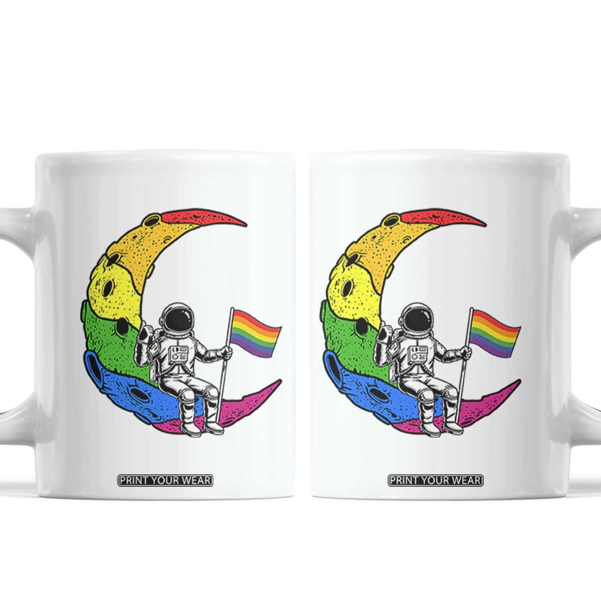 Rainbow Astronaut On The Moon LGBT Coffee Mug Spaceman Pride Month