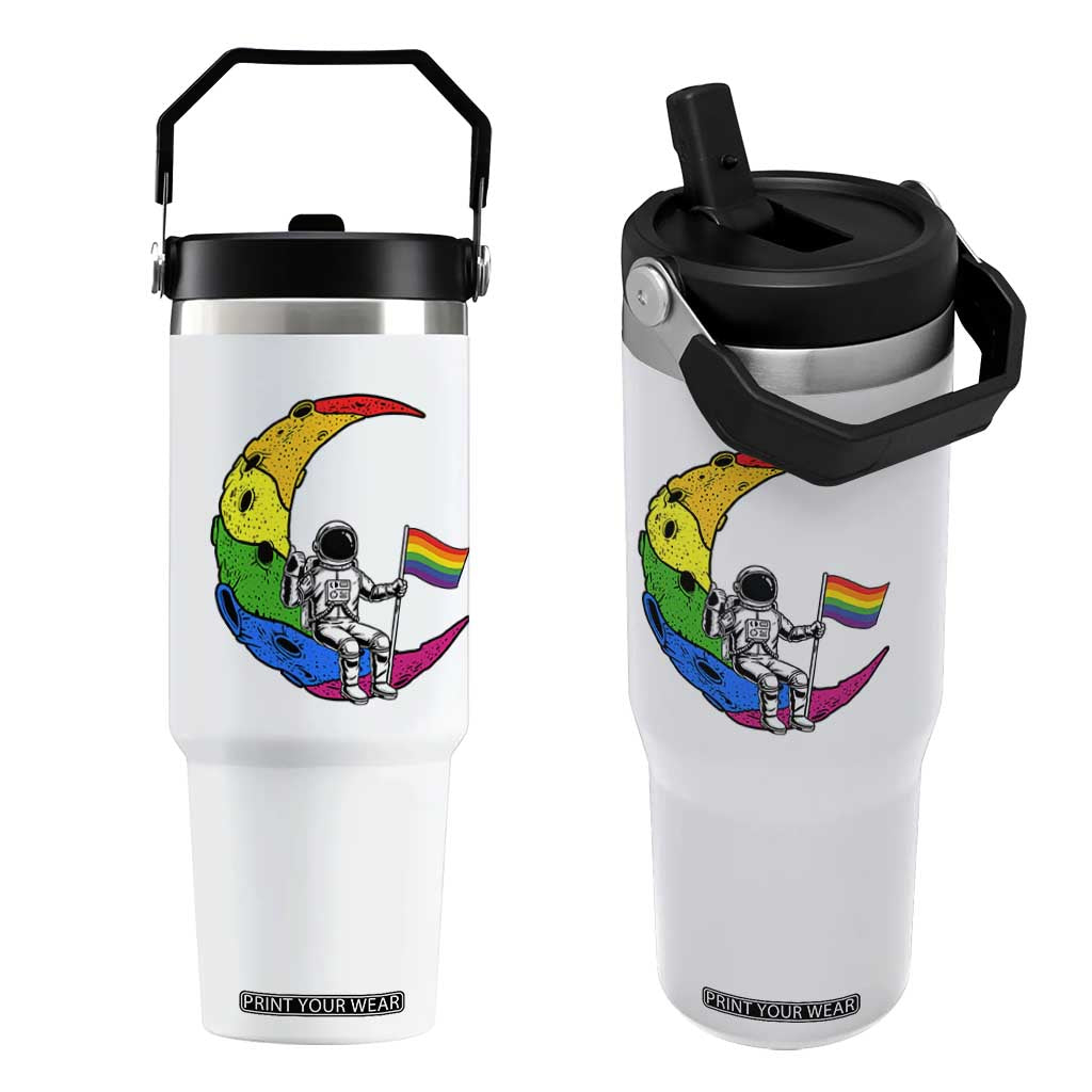 Rainbow Astronaut On The Moon LGBT Flip Straw Tumbler Spaceman Pride Month TS12 One Size: 30 oz White Print Your Wear