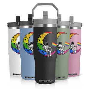 Rainbow Astronaut On The Moon LGBT Flip Straw Tumbler Spaceman Pride Month TS12 Print Your Wear