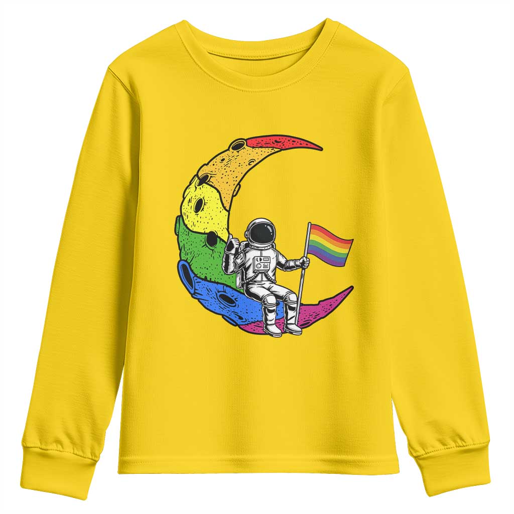 Rainbow Astronaut On The Moon LGBT Youth Sweatshirt Spaceman Pride Month